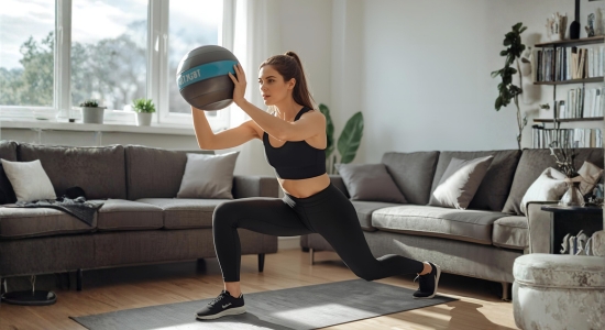 žena posiluje s medicinbalem